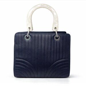 Vintage BCBGMAXAZRIA Quilted Handbag | Iridescent Lucite Handle Mini Tote